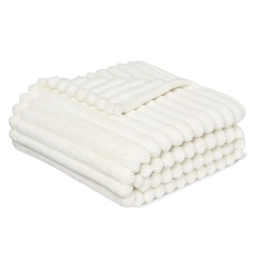 Amazon Basics Extra Plush Throw Blanket for Sofa & Bed ??? Soft Lightweight Fleece Blanket, Ivory, 50??? (127.0cm) x 60??? (152.4cm)