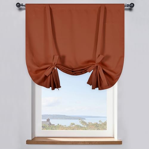 DONREN Burnt Orange Blackout Room Darkening Short Curtain Tie Up Shade Blackout Rod Pocket Curtain for Bedroom Window Halloween Decor (34 inches W x 45 inches L)