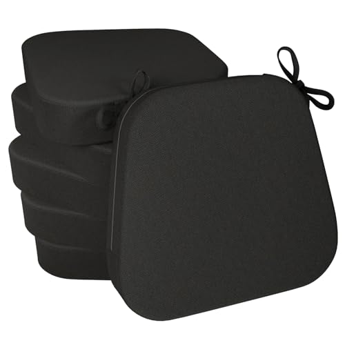 "Chair Cushions for Dining Chairs Set of 6, 17""x 16""x 3"" Thickened Kitchen Chair Pads, Indoor Dining Chair Cushions with Ties and Removable Cover, D-Shaped Seat Cushions for Kitchen Chairs, Black"
