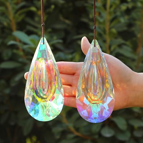 120mm Crystal Suncatcher, 2 Pack Large Prism Sun Catchers Windows Hanging Ornaments Rainbow Maker Pendant Indoor Outdoor Garden Chandelier Birthday Wedding Party Valentines Day Gifts for Women