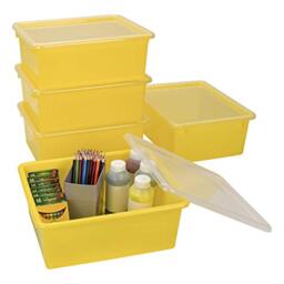 Storex Letter Size Deep Storage Tray ??? Organizer Bin with Non-Snap Lid for Classroom, Office and Home, Yellow, 5-Pack (62546A05C)