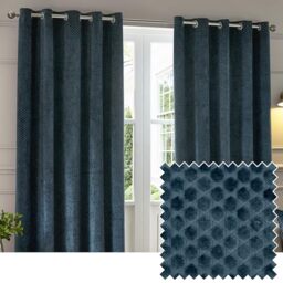 Paoletti Neptune Eyelet Curtain Pair – Lined Room Darkening Luxury Velvet Geometric Curtains (Navy - 229x229cm)