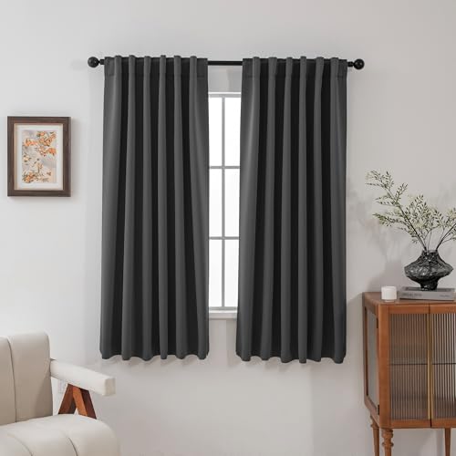 "Pickluc Blackout Curtains 63 Inches Long 2 Panels, Black Out Drapes for Bedroom or Living Room, Back Tab and Rod Pocket Top, Set of Two, Dark Grey, 52"" Wide and 63"" Length"