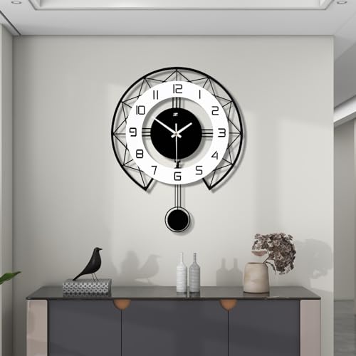 JUJUDA Large Clock for Living Room Decor - Modern Silent Pendulum Wall Clock for Home, Kitchen, Bedroom - Decorative Big Non-Ticking Battery Operated Quartz Clock for Indoor Bathroom - 17 Inch