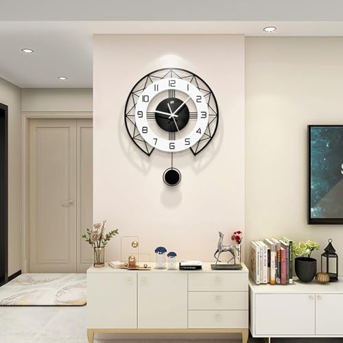 JUJUDA Large Clock for Living Room Decor - Modern Silent Pendulum Wall Clock for Home, Kitchen, Bedroom - Decorative Big Non-Ticking Battery Operated Quartz Clock for Indoor Bathroom - 17 Inch