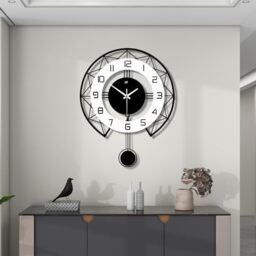 JUJUDA Large Clock for Living Room Decor - Modern Silent Pendulum Wall Clock for Home, Kitchen, Bedroom - Decorative Big Non-Ticking Battery Operated Quartz Clock for Indoor Bathroom - 17 Inch