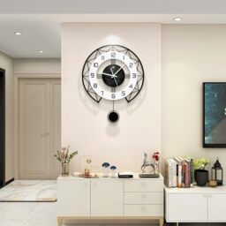 JUJUDA Large Clock for Living Room Decor - Modern Silent Pendulum Wall Clock for Home, Kitchen, Bedroom - Decorative Big Non-Ticking Battery Operated Quartz Clock for Indoor Bathroom - 17 Inch