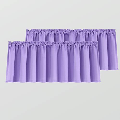 Mrs.Naturall Lavender Purple Kitchen Valances 16 Inch Length for Windows 2 Pack Rod Pocket Small Curtains for Bathroom Girls Bedroom Kids Room Living Room Lilac Light Purple