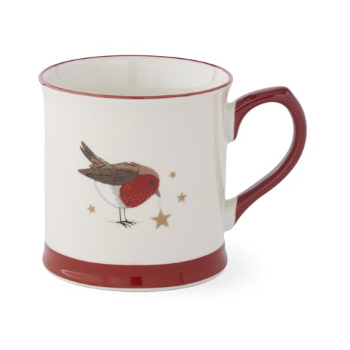 Cooksmart Christmas Robins Retreat Tankard Mug, New Bone China - British designed, festive robin artwork, dishwasher safe, microwave safe, comfortable handle, gift suitable