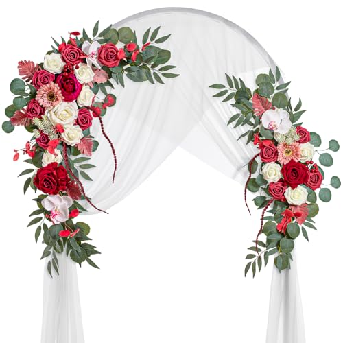 Lisuun Wedding Arch Flowers, Artificial Flowers for Decoration, 2pcs Flower Swag and 1 pcs Semi-Sheer Chiffon Table Runner Swag for Light Luxury and Elegance Wedding Ceremony Floral Decor - Pack of 3