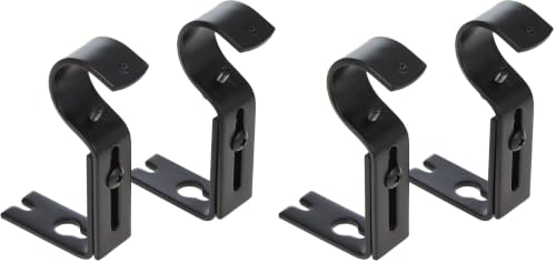 Amazon Basics Metal Curtain Pole Wall Brackets with Adjustable Length of 7 - 11 cm for up to 25 mm Curtain Rod, Set of 2, Black (Pack of 2)