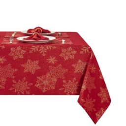 HomeJoy Red Gold 60x104 Oblong Christmas Sparkling Snowflake Tablecloth - Waterproof, Stain Resistant, Wrinkle Free, Rectangle, Outdoor, Table Cover, Dining, Party, No-Iron Soil Resistant Woven