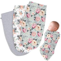 Henry Hunter Baby Swaddle - The Simple Swaddles for Newborn - Soft Stretchy Swaddle and Comfortable Cotton Swaddle Blanket 0-3 Months, Pack of 3 (Peony - Bouquet - Light Heather)