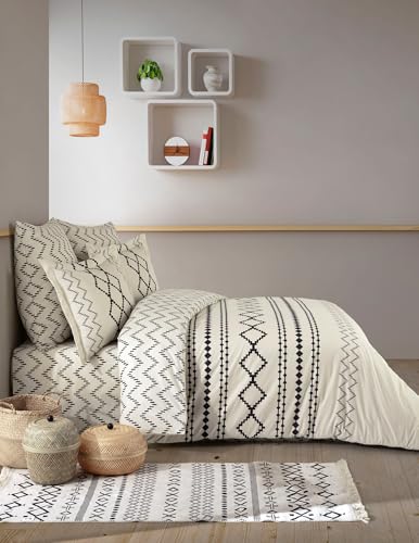 Nuit Des R??ves Elegant Ranforce Double Quilt Cover Set (200 x 200 cm), 100% Cotton, Cream & Black, 2 Pillowcases (80 x 80 cm), Machine Washable, Stylish & Comfortable