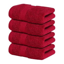 Infinitee Xclusives Premium 100% Cotton Wash Cloths for Showering - Pack of 4, (12x12) Inches - Highly Absorbent, Soft Face Towels, Washcloths Perfect for Bathroom, Hotel, Gym -Burgundy-
