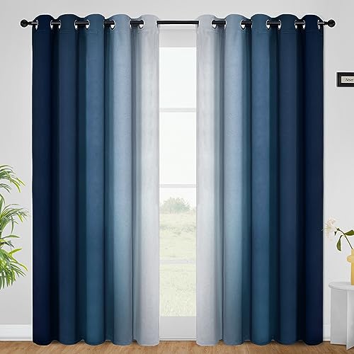 COSVIYA Curtains & Drapes Ombre Blue Curtains 84 inch Length 2 Panels, Grommet Room Darkening Light Blocking Insulated Thermal Gradient Window Curtains for Bedroom/Living Room,62x84 inches