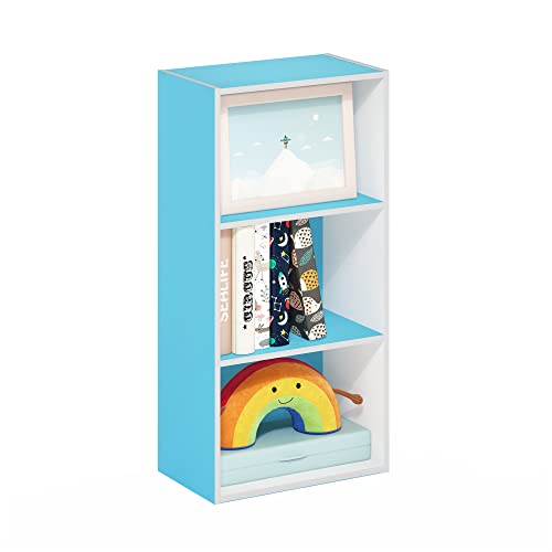 Furinno LUDER Book Shelf, 3-Tier Modern Bookshelf, Open Shelves Bookcase 9.3 x 16 x 31.4, for Living Room, Bedroom, Home Office, Light Blue/White