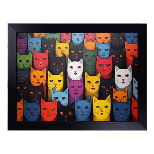 Lap Tray with Bean Bag Cushion, Dadaism Cat - Handmade in the UK, Raised Wooden Edge, Padded Cushion, Heat-Resistant Wipe-Clean Surface, for Meals, Laptops and Crafts