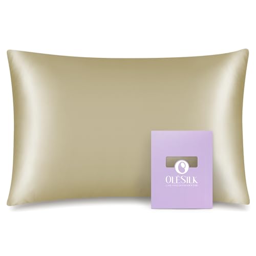 OleSilk 100% Mulbery Silk Pillowcase with Hidden Zipper for Hair and Skin Beauty,Both Sides 19mm Charmeuse Gift Box - Taupe, Toddler