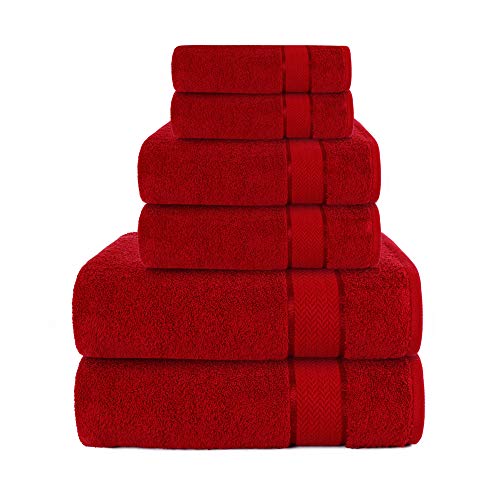 CRAFTBERRY Luxury Bath Towels Set -100% Cotton- 2 Bath, 2 Hand & 2 Washcloths - Premium, Large, Thick, Fluffy, Absorbent, Quick Dry, Soft & Plush - 6 Piece Luxury Bathroom Towels - Red