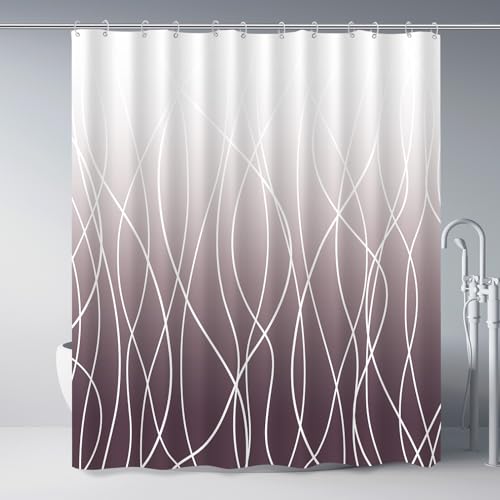 "Punkray Striped Shower Curtain with Hooks, Weighted Hem Shower Curtains Water Repellent Machine Washable, Burgundy, 72"" W x 72"" L"