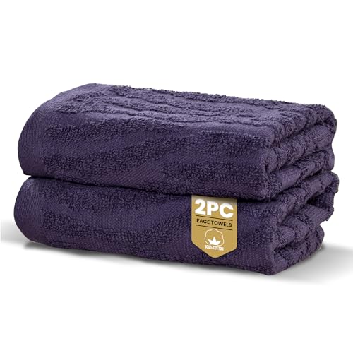Rapport Home Safari Face Towels 2-Pack - Luxurious 100% Cotton 500gsm Soft Absorbent Face Cloths - Oeko-Tex Certified Bathroom Hand Towels - Damson (30x30cm)