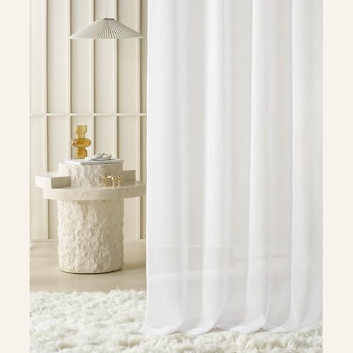 ROOM99 Novelia Curtain with Eyelets 500 x 230 cm Width x Height Living Room Transparent Modern Curtain Scarf Living Room Bedroom White Smooth 1 Piece