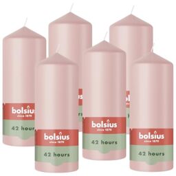 Bolsius - Pillar Candle - Light Pink - 15 cm - 6 Pieces - Burning time 42 Hours - Natural Vegetable Wax - Palm Oil Free.