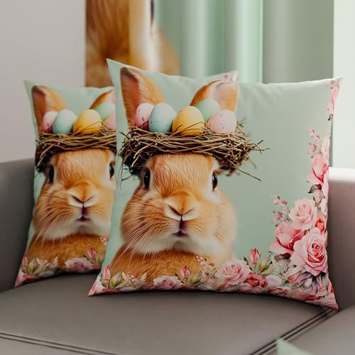 PETTI Artigiani Italiani - Pair of Easter Pillow Cases 65 x 65 cm in Microfibre, Easter Cushions for Bedroom, Sofa, Living Room, Set of 2 Cushion Covers, 100% Made in Italy