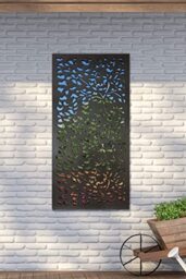 MirrorOutlet Metal Garden Mirror Extra Large Leaf Effect 180cm x 90cm (6ftx3ftmax), Black, 180 x 90 cm,GMS008M