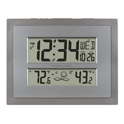 La Crosse Technology 512-85937-INT Atomic Digital Wall Clock with Temperature & Forecast in Gray/Silver