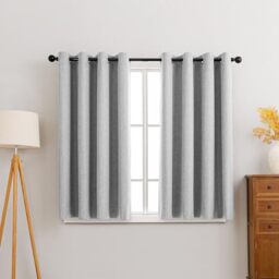 Sonive 100% Blackout Curtains Grey 2Pcs Linen Blackout Curtains L137×W145cm