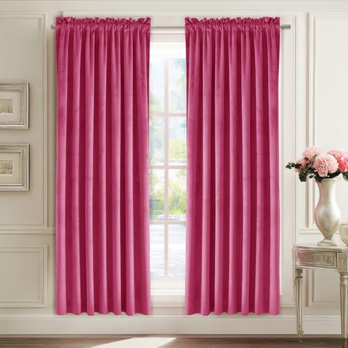 JIUZHEN Berry Velvet Curtains for Bedroom - 84 inches Thermal Insulated Room Darkening Rod Pocket Blackout Drapes for Office/Closet, Set of 2 Panels with Tiebacks, 42W x 84L