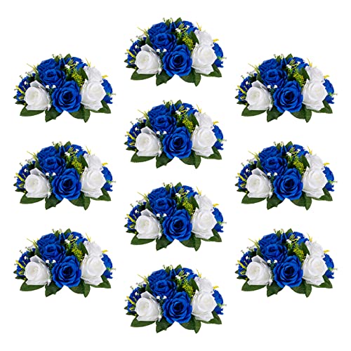 Sziqiqi Blue Artificial Flowers for Decoration Fake Kissing Flower Balls for Wedding Centerpieces Tables Flower Centerpiece Arrangement for Party Festival