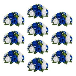 Sziqiqi Blue Artificial Flowers for Decoration Fake Kissing Flower Balls for Wedding Centerpieces Tables Flower Centerpiece Arrangement for Party Festival