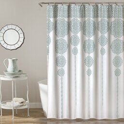 "Lush Decor Stripe Medallion Shower Curtain-Fabric Mandala Bohemian Damask Print Design, 72"" x 72"", Blue"