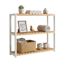 SONGMICS Bamboo Bathroom Shelf, 3-Tier Adjustable Plants Rack, Wall-Mounted or Stand, in the Living Room, Balcony, Kitchen, Natural and White BCB13WN