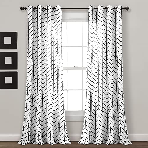 "Lush Decor Calia Chevron Geo Window Curtain Panel Pair, 84"" L x 52"" W, Black"