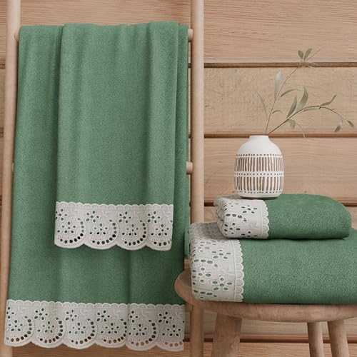 PETTI Artigiani Italiani - 100% Cotton Terry Bath Towels, 1+1 Towel Set, 2 Pieces 1 Face Towel and 1 Hand Towel, Emerald Green