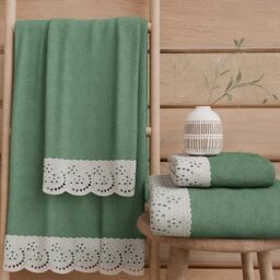 PETTI Artigiani Italiani - 100% Cotton Terry Bath Towels, 1+1 Towel Set, 2 Pieces 1 Face Towel and 1 Hand Towel, Emerald Green