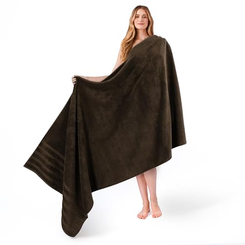 American Soft Linen 35x70 Jumbo Large Bath Towels, 600 GSM 100% Cotton Turkish Bath Sheet, Oversized Luxury Bath Towels for Bathroom Beach and Pool, Brown