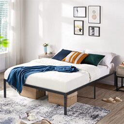 HOMYLIN KIELA Double Metal Bed Frame 4FT6 Platform Bed with Steel Slats, Underbed Storage, Noise Free Heavy Duty Base, Easy Assembly No Box Spring Needed, Black 194×140×36cm