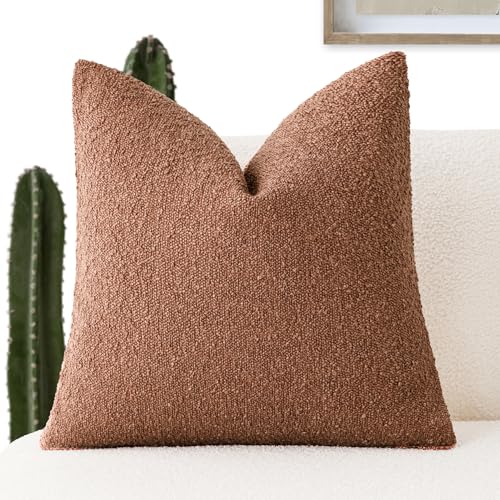 Foindtower Decorative Textured Boucle Throw Pillow Covers Accent Solid Pillow Cases Neutral Soft Cozy Couch Cushion Case for Chair Sofa Bedroom Living Room Home Decor 26x26 Inch,1PC,Burnt Orange Hazel