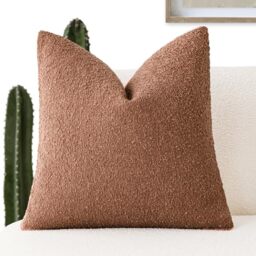 Foindtower Decorative Textured Boucle Throw Pillow Covers Accent Solid Pillow Cases Neutral Soft Cozy Couch Cushion Case for Chair Sofa Bedroom Living Room Home Decor 26x26 Inch,1PC,Burnt Orange Hazel