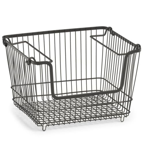Zeller 27418 Storage Basket, Stackable, Metal, Black, Approx. 33 x 27 x 21.5 cm