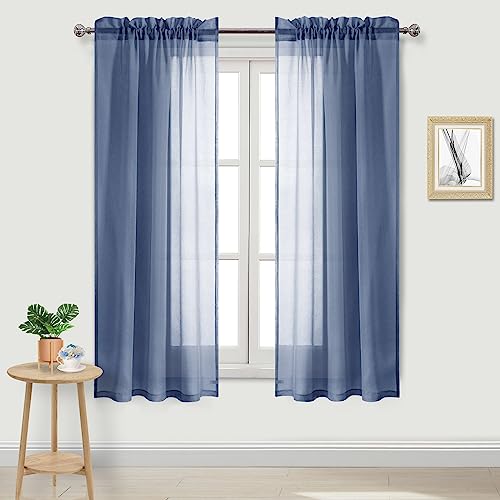 DWCN Sheer Curtains Semi Transparent Voile Rod Pocket Curtains for Bedroom and Living Room, Dusty Blue, 42 x 63 inches Long, Set of 2 Panels