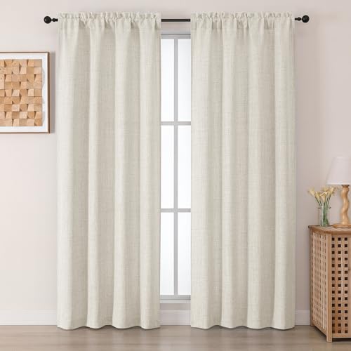 Chyhomenyc Natural Curtains 72 Inch Length 2 Panels Set, Light Filtering Faux Linen Textured Curtains for Living Room, Soft Airy Farmhouse Rod Pocket Curtain for Bedroom, Each 42Wx72L, 2PCS