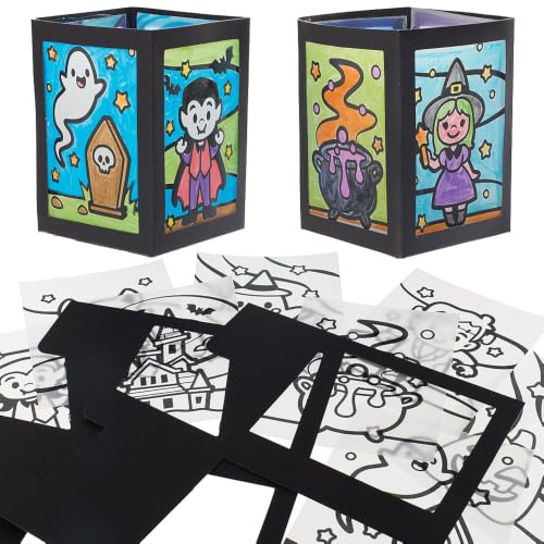 Baker Ross VC294 Halloween Colourin Tealight Holder Kits Pack of 5, Halloween tealight Craft, colourin Lantern kit