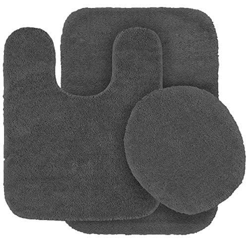 Kids Zone Home Linen 3 pc Bathroom Rug Set Bath Mats Angela Solid Charcoal/Dark Grey Color Anti Slip Soft Mats New