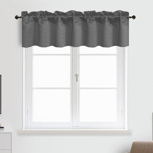 Aquazolax Valance Curtains for Windows, Grey Blackout Rod Pocket Privacy Protect Window Treatments Curtain Valance for Kitchen Bathroom, 52x14 inch, 1 Panel